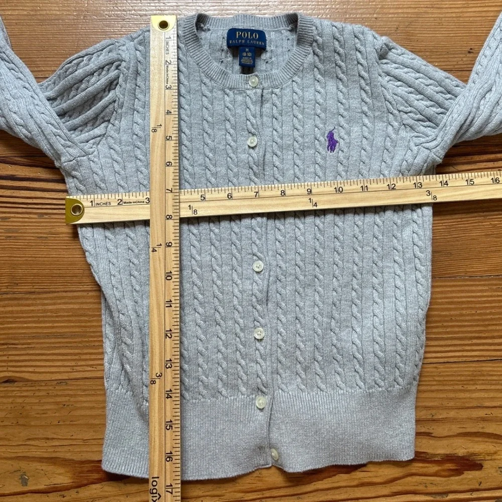 Polo Ralph‎ Lauren Cardigan Kids Gray Excellent Cable Knit Cotton SIZE M (8-10)